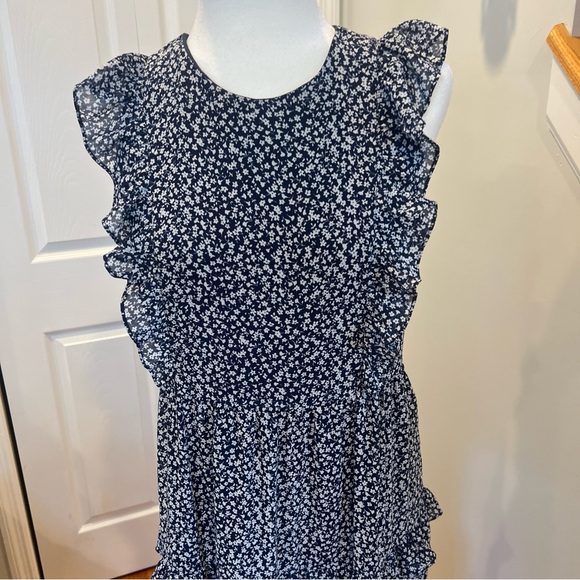 J Crew Factory Navy Blue Dress With Floral Ruffle Tiered Maxi Dress Size 6 - Picture 2 of 8